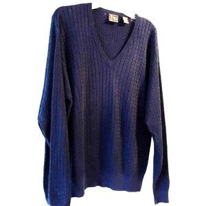 Bobby Jones mens L large golf sweater navy blue cotton v neck summer